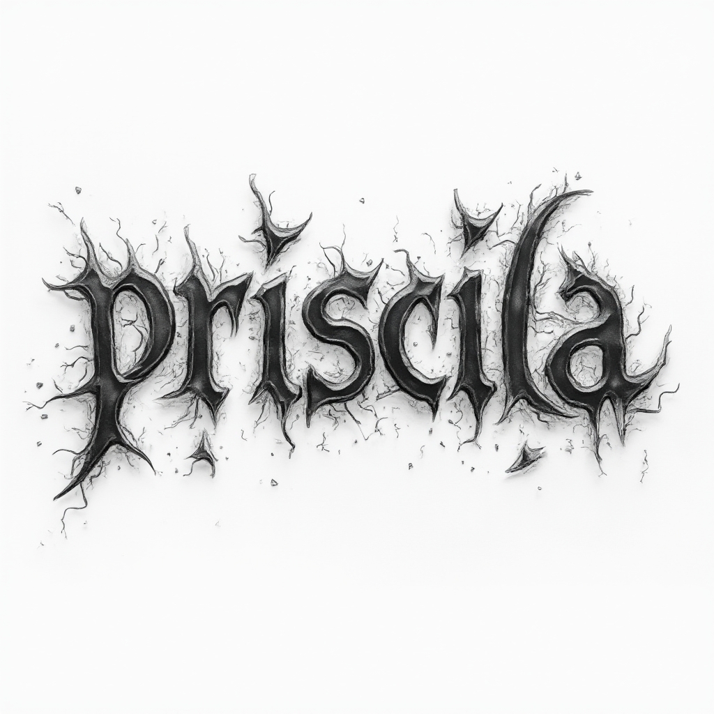 Surreal tattoo concept where the name priscila is formed by morphing, dreamlike letter shapes on a white background.