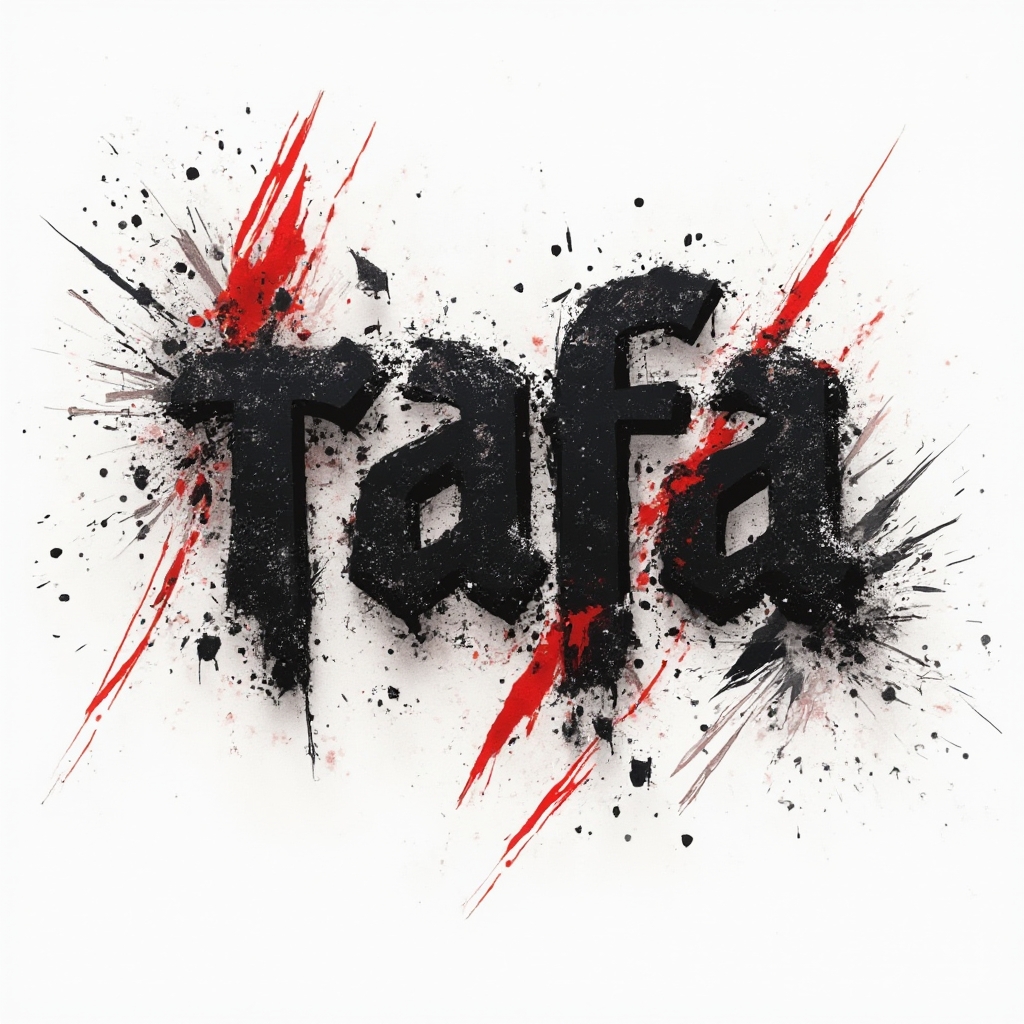 Trash Polka style tattoo concept where the name rafa is formed by distressed black lettering with red accents on a white background.