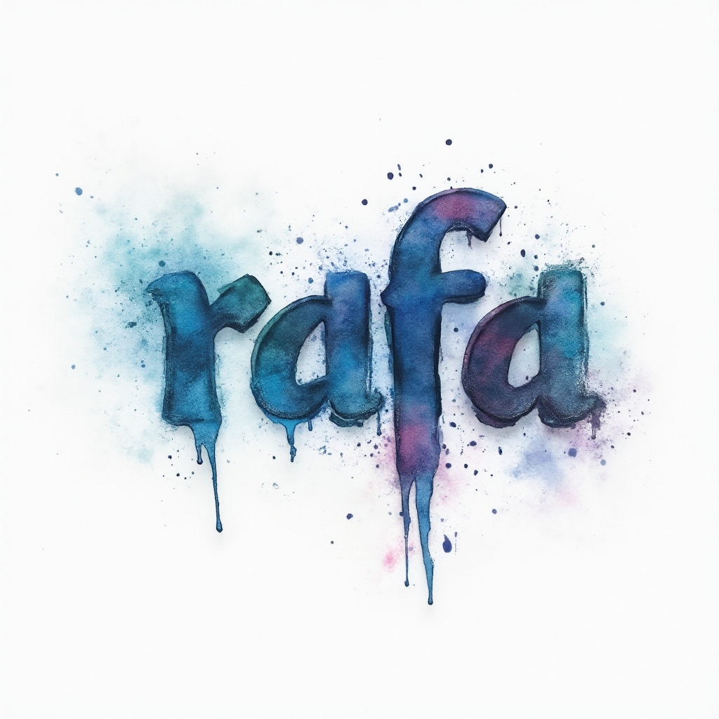 Watercolor tattoo concept where the name rafa is formed from colorful paint-like letters and splashes on a white background.