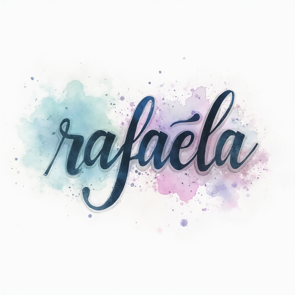 Watercolor-style tattoo concept of the name rafaela blending into colorful paint splashes on a white background