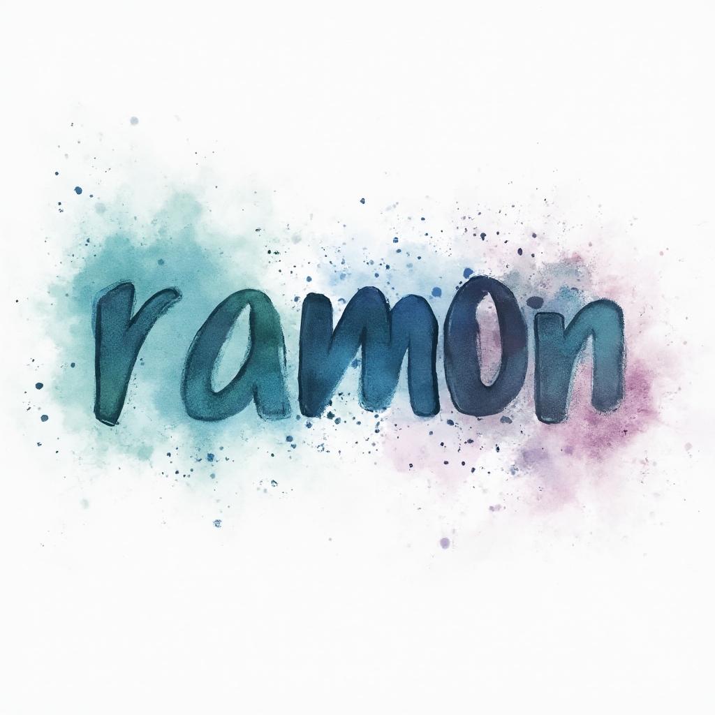Watercolor splash tattoo concept with the name ramon in flowing painted lettering on white background.