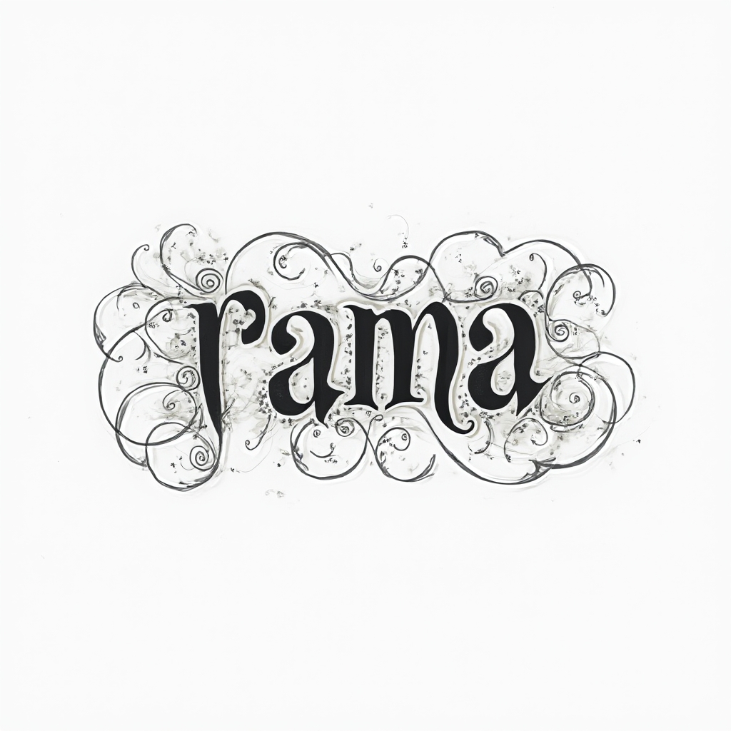 Abstract flowing tattoo concept where the name rana is formed from elegant looping black lines on white background