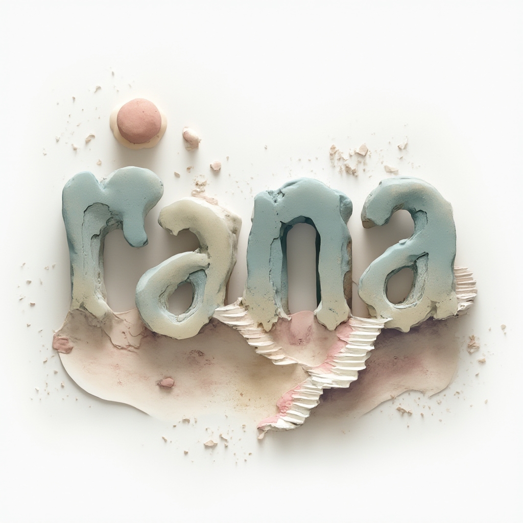 Surrealist tattoo concept where the name rana becomes dreamlike distorted architectural and organic shapes on white background