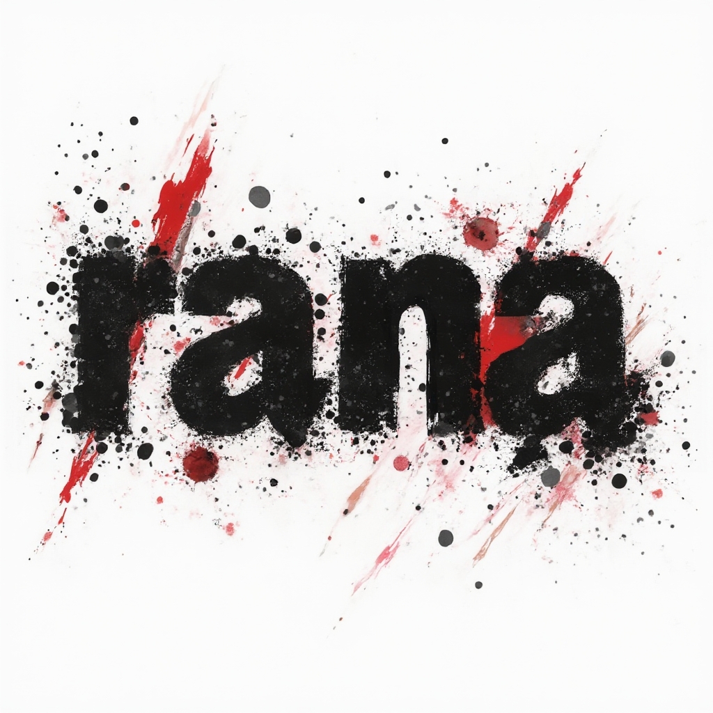 Trash Polka tattoo design concept where the name rana is built from bold black strokes and red accents on white background