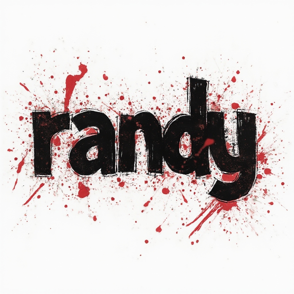 Trash Polka-inspired black and red grunge tattoo concept of the name randy on a white background