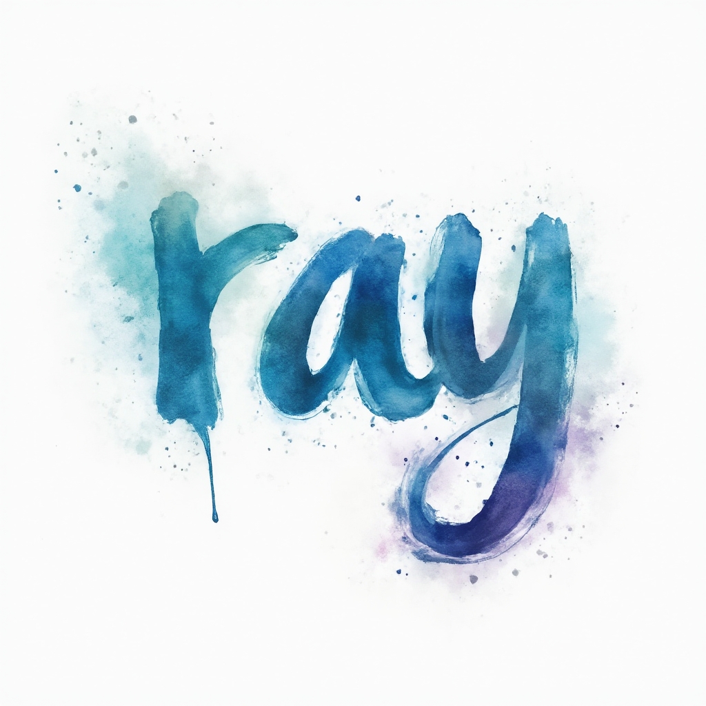 watercolor tattoo concept of the name ray painted with flowing colorful brushstrokes on a white background