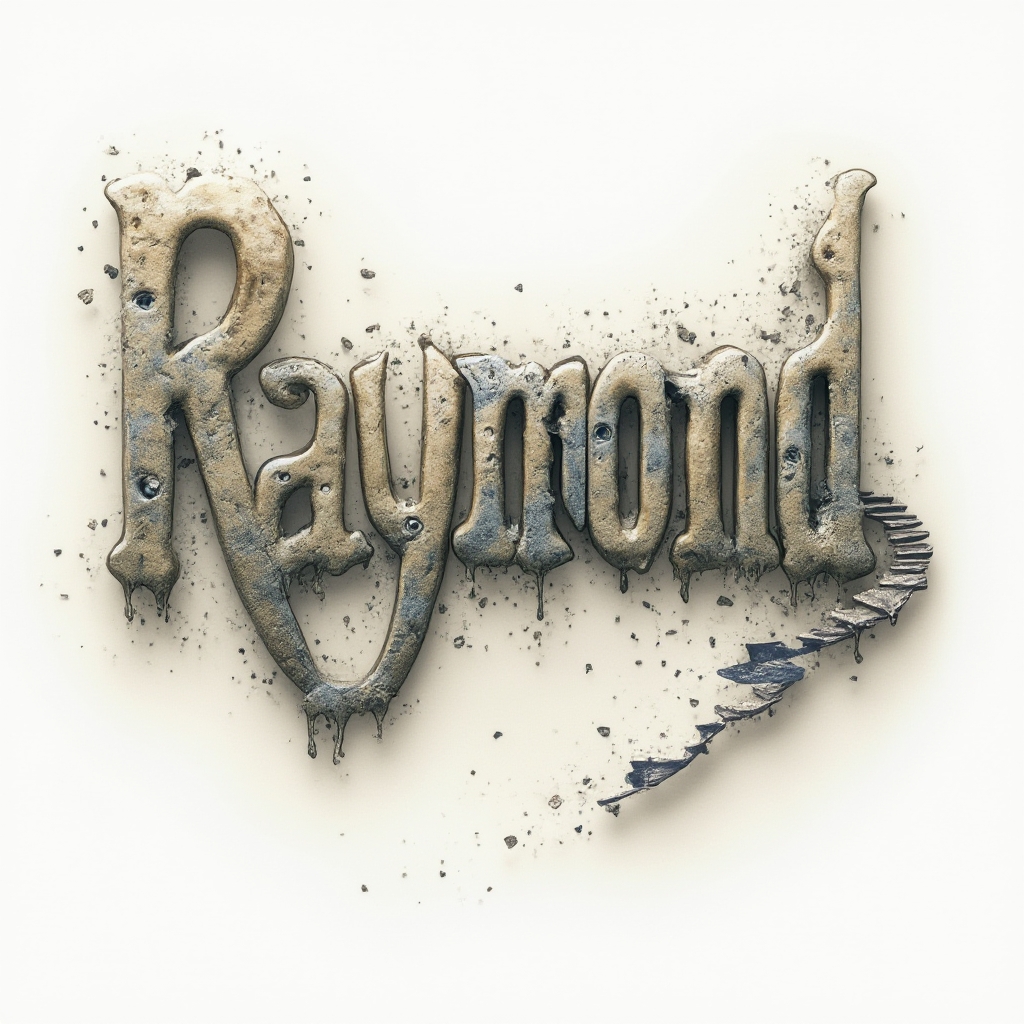 Surreal tattoo-style design of the name raymond with dreamlike warped letters on a white background