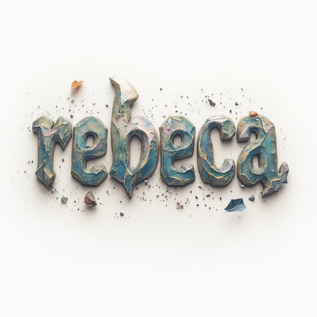 Surrealist tattoo design of the name rebeca with dreamlike, morphing letters on a white background