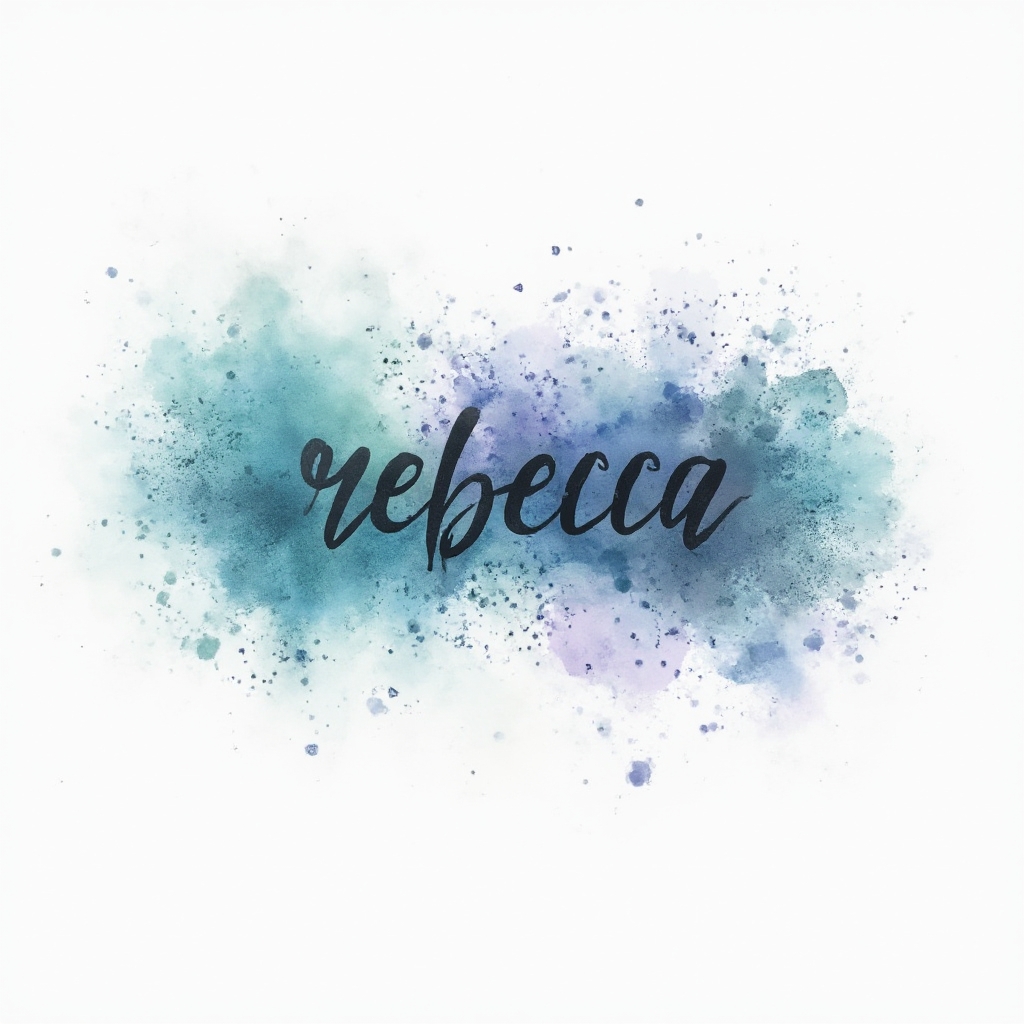 watercolor tattoo concept of the name rebecca in flowing, colorful script on a white background