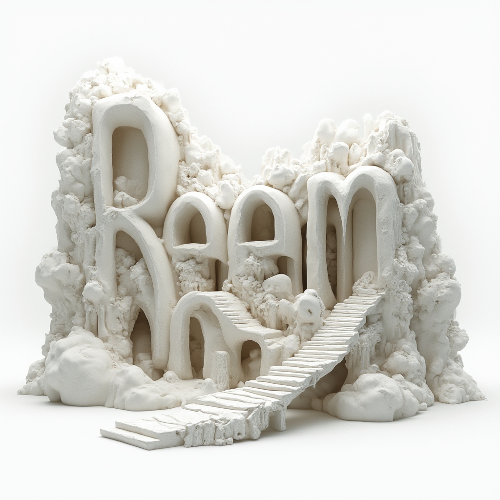 Surreal tattoo concept where the name reem is built from twisting, dreamlike architectural forms on a white background.