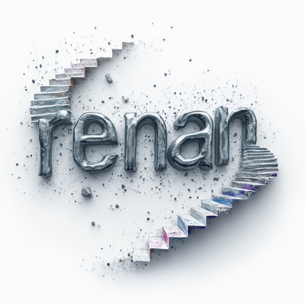 Surreal tattoo concept where the name renan is made of melting letters that morph into abstract impossible structures on a white background.