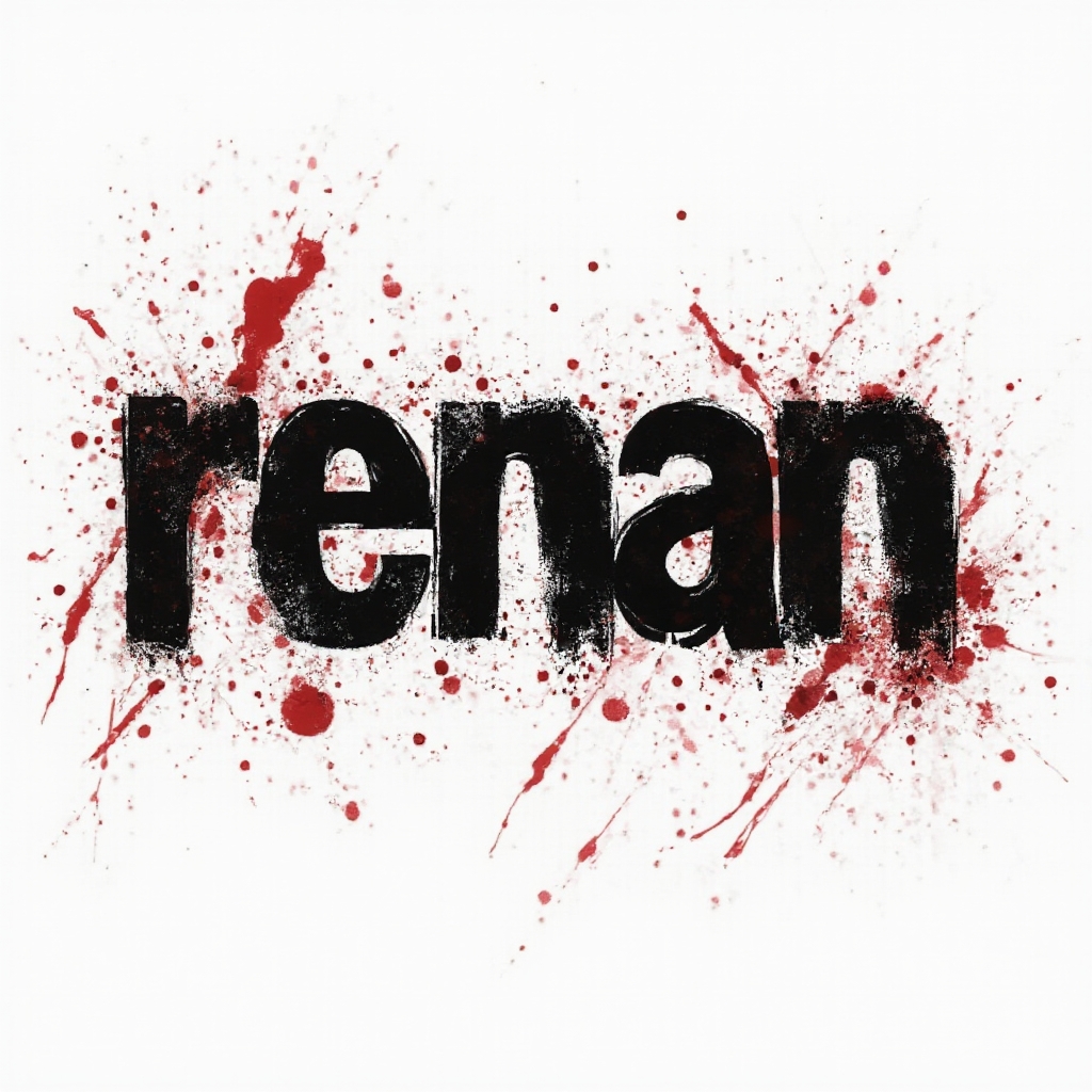 Trash Polka tattoo concept where the name renan is formed from distressed black brush letters with red splashes and halftone textures on white.