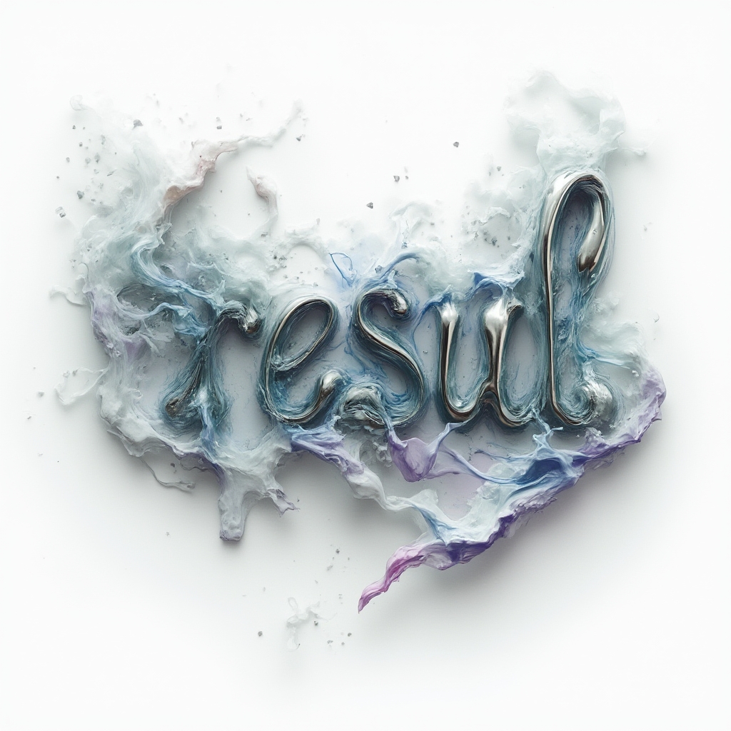 Surreal tattoo concept of the name resul formed from melting, dreamlike shapes on a white background