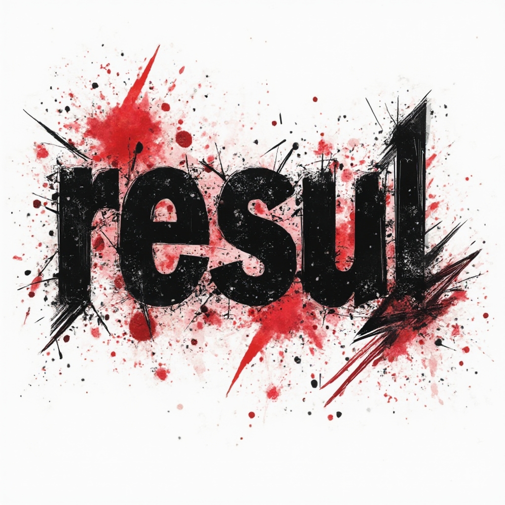 Trash Polka tattoo artwork of the name resul in distressed black and red shapes on a white background