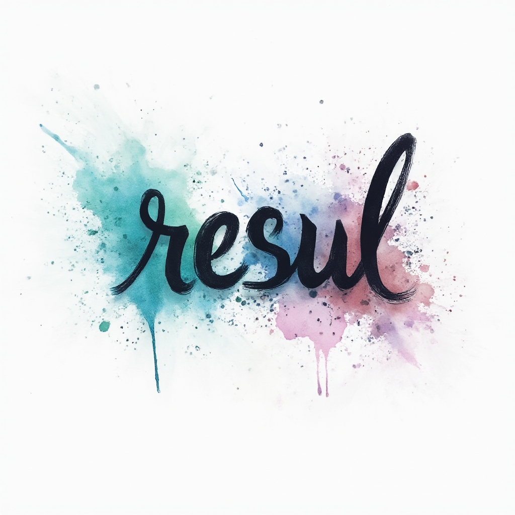 Watercolor tattoo concept of the name resul with flowing ink splashes on a white background