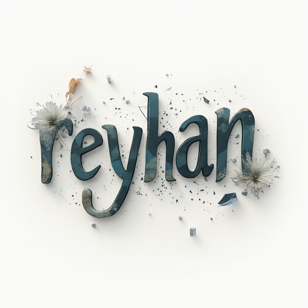 Surreal abstract tattoo design forming the name reyhan with morphing letter-shapes on a white background