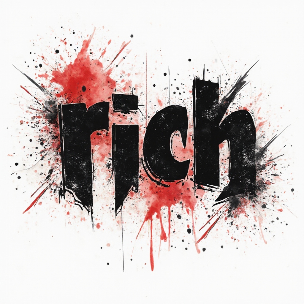 Trash Polka tattoo design concept featuring the name rich with bold black and red distressed lettering on a white background