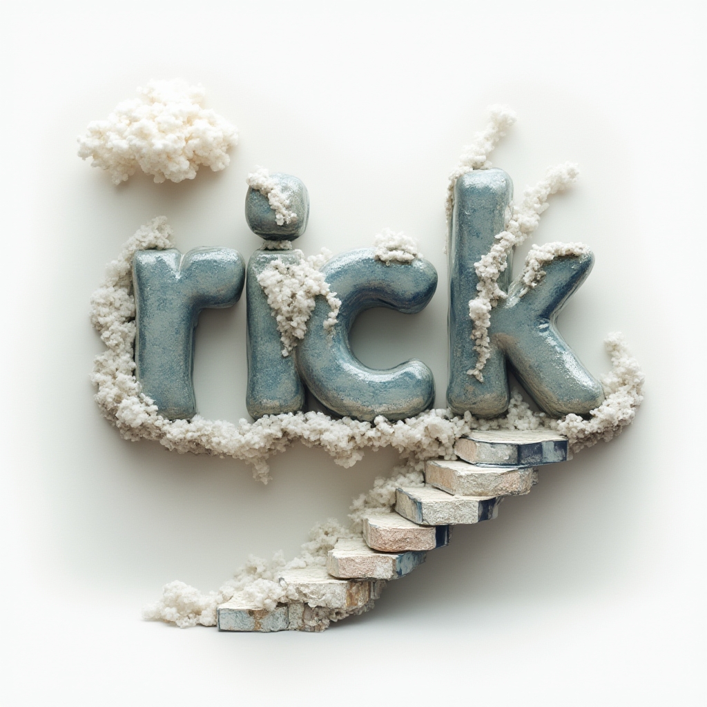 Surreal dreamlike 3D shapes forming the name rick as an abstract tattoo concept on white background