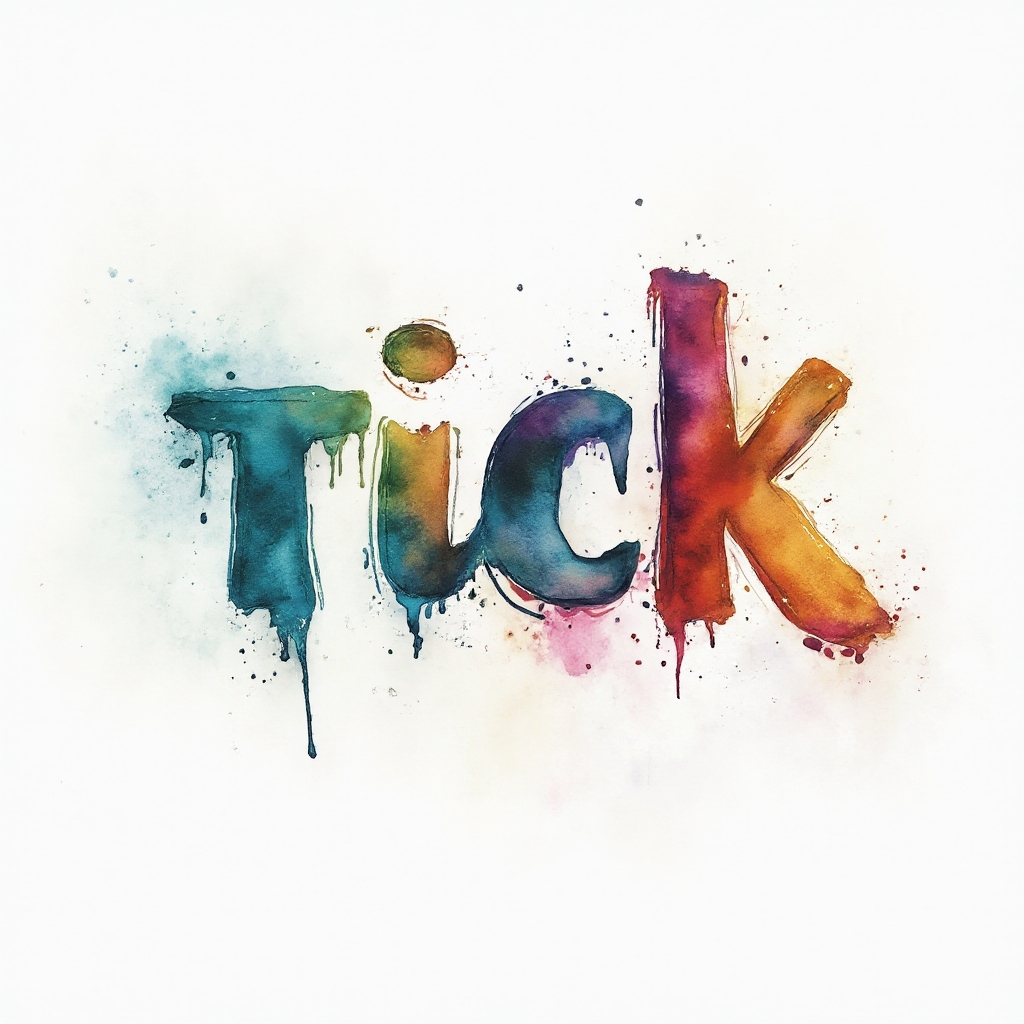 Watercolor splash tattoo concept with the name rick in fluid brushstroke lettering on white background