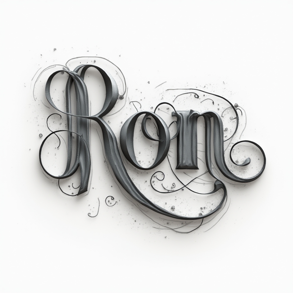 dimensional flowing tattoo concept where the name ron is formed by smooth, intertwining ribbon-like letters on white