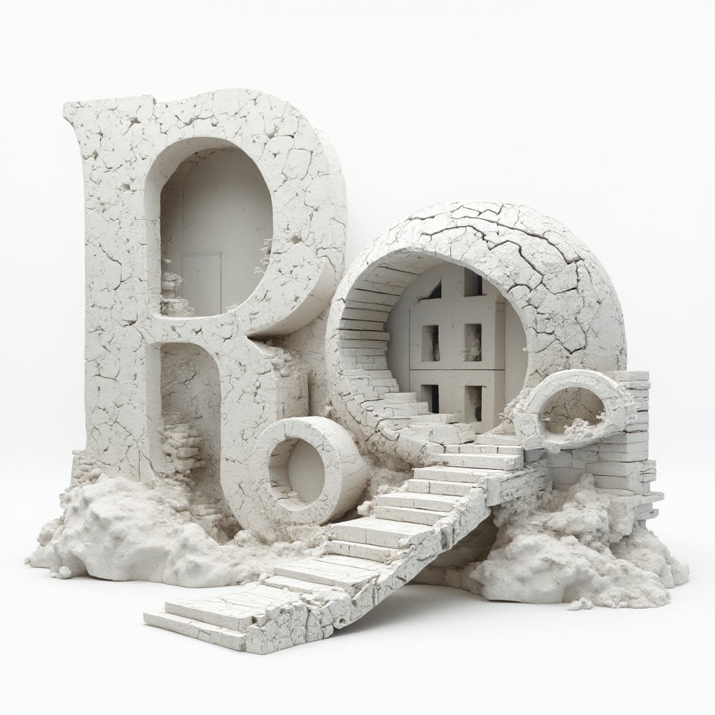 Surrealist tattoo concept where the name rose becomes an impossible landscape of floating objects on a white background.