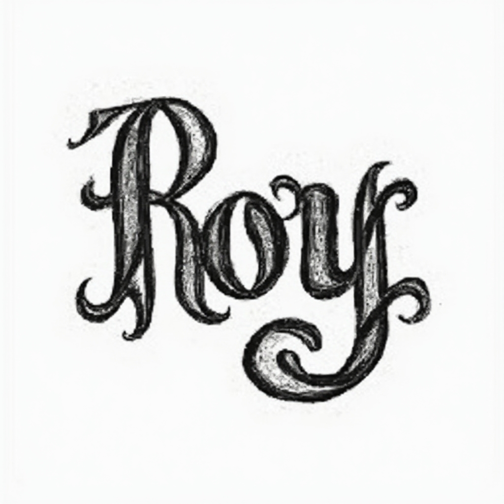 Ornamental black abstract tattoo concept forming the interconnected letters of roy on white background