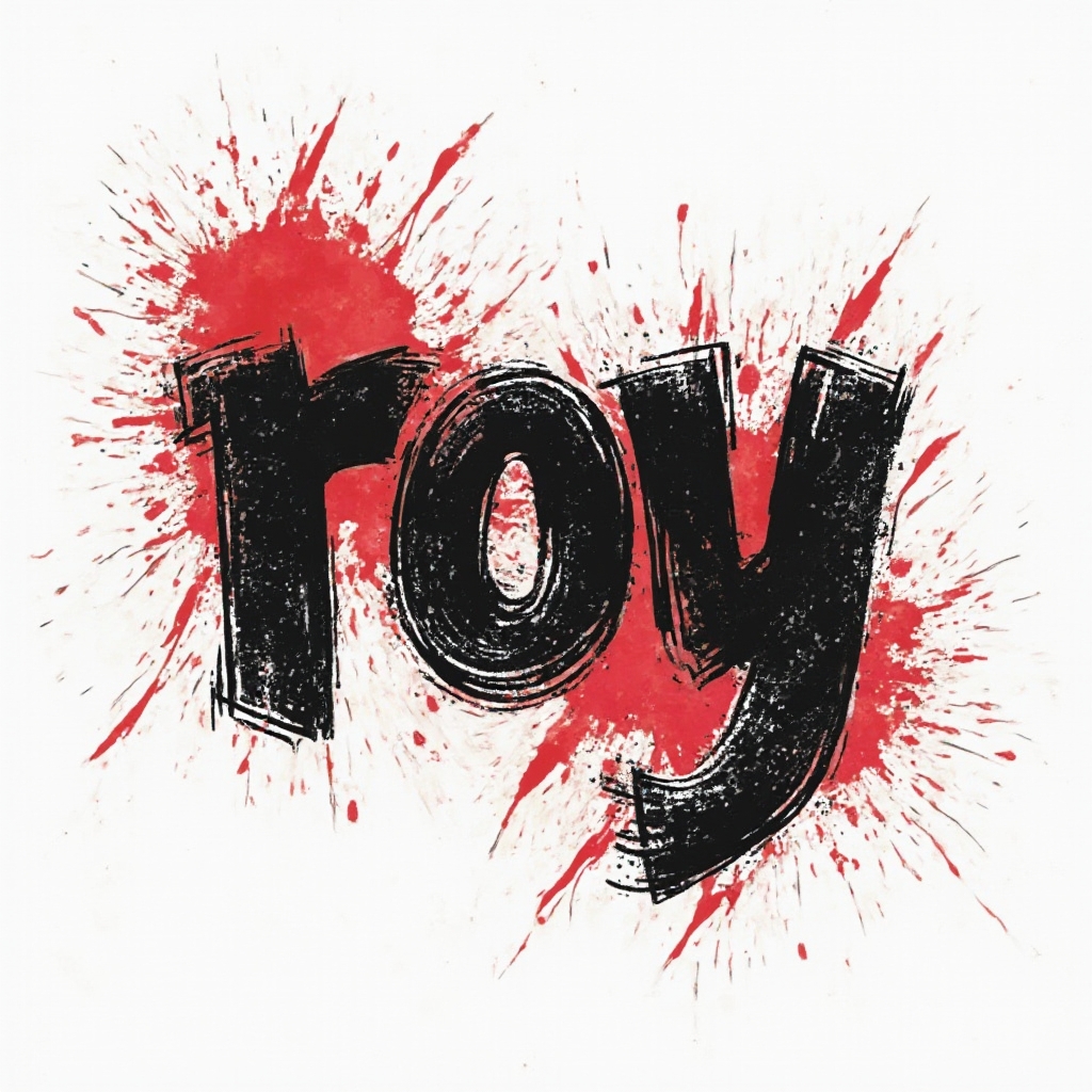 High-contrast black and red Trash Polka tattoo concept forming the name roy on white background