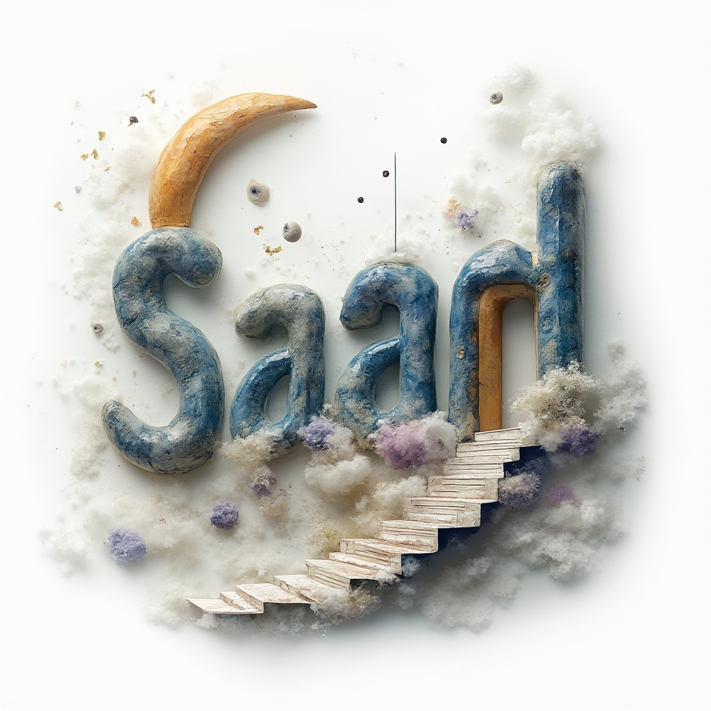 Surreal tattoo design where the name saad transforms into cosmic portals, moons, and abstract doorways on a white background.