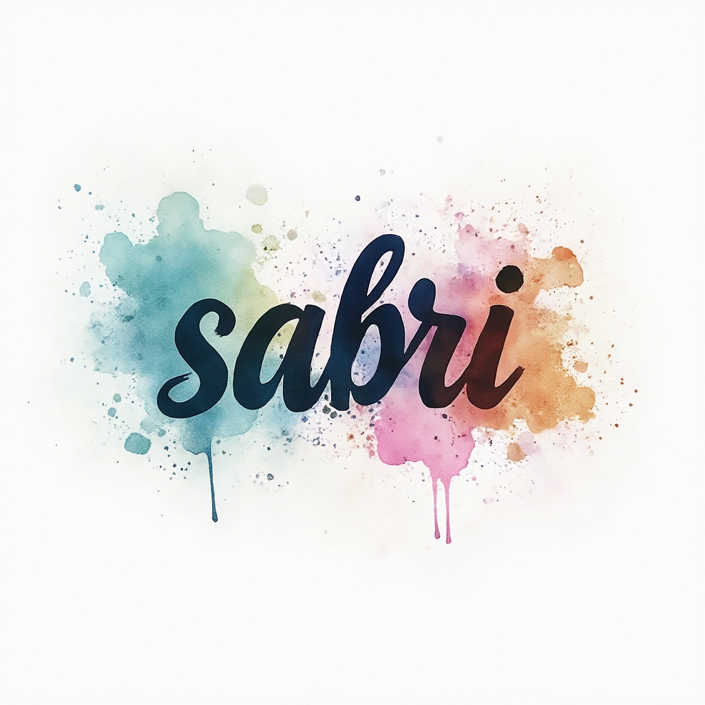 Watercolor tattoo concept where the name sabri is formed by flowing colorful brush-like strokes on a white background.