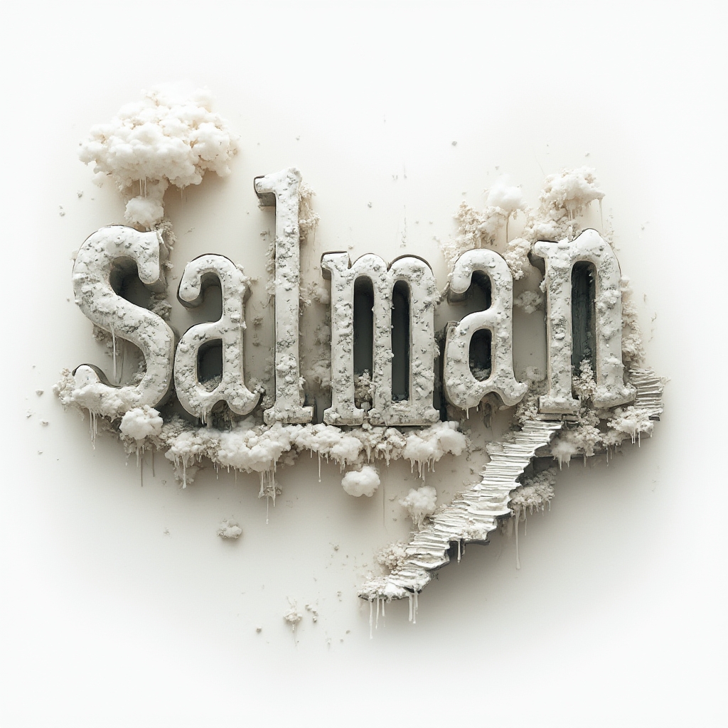 Surreal tattoo concept where the name salman forms dreamlike architectural and organic shapes on a white background