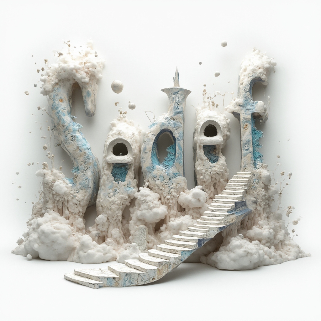 Surrealistic tattoo concept where the name sedef turns into a floating dreamscape of distorted shapes on a white background.