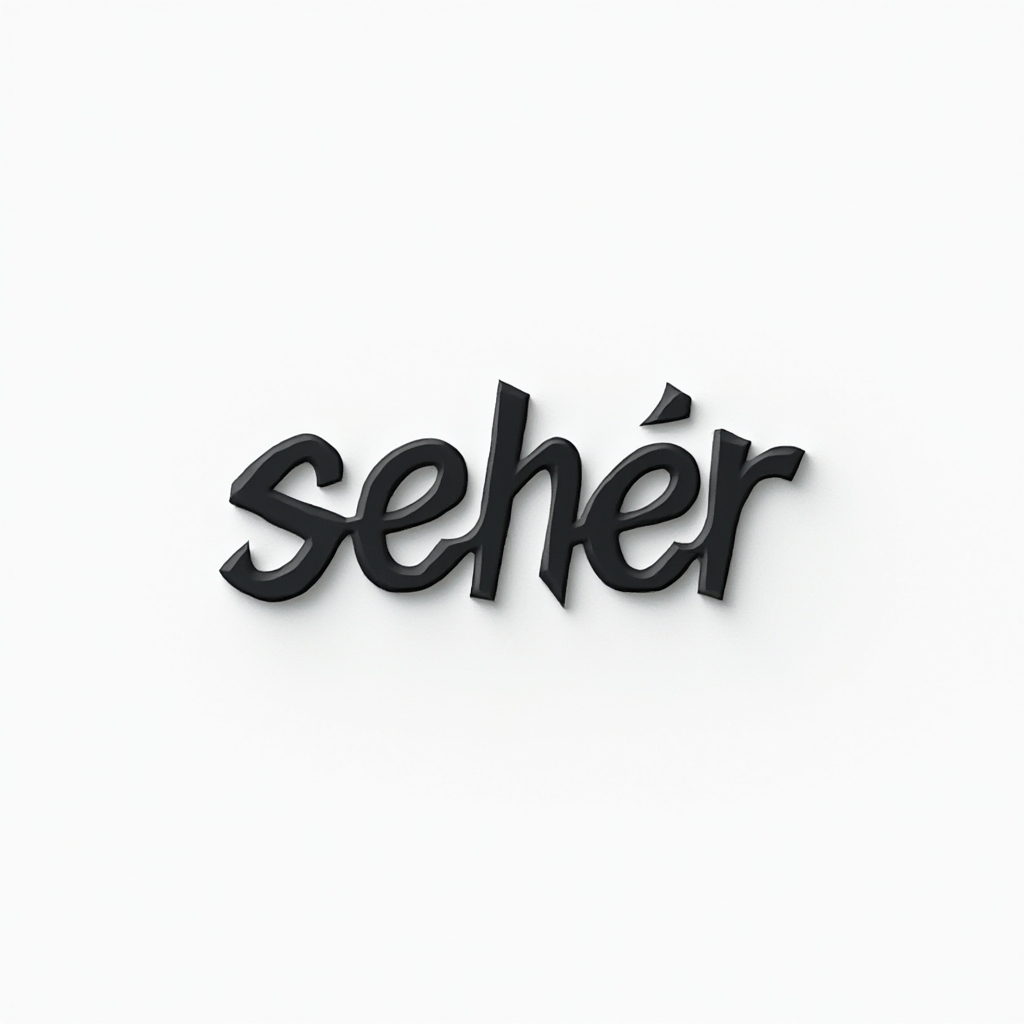 Dimensional emblem-style tattoo concept where the name seher becomes a single angular glyph on a white background.