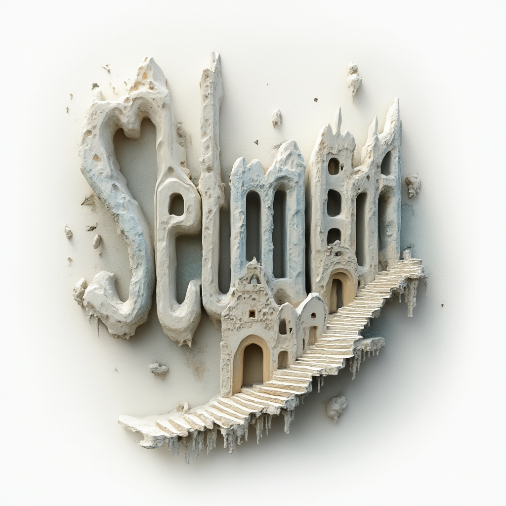 Surreal tattoo concept where the name selman is turned into floating, impossible architectural letterforms on a white background.