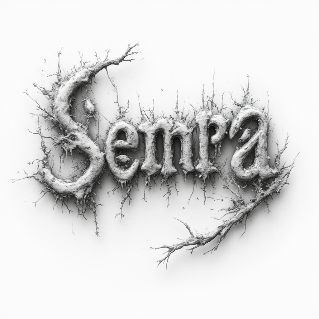 Surreal tattoo design concept of the name semra as floating, twisting letterforms on a white background.