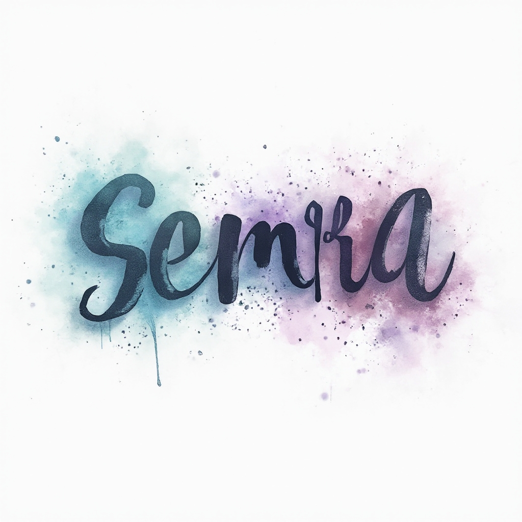 Watercolor-style tattoo concept of the name semra formed with colorful ink strokes on a white background.