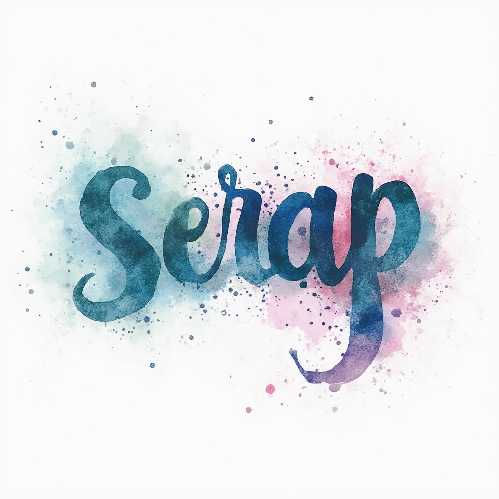 Watercolor ink splash tattoo concept featuring the name serap in flowing, colorful lettering on a white background.