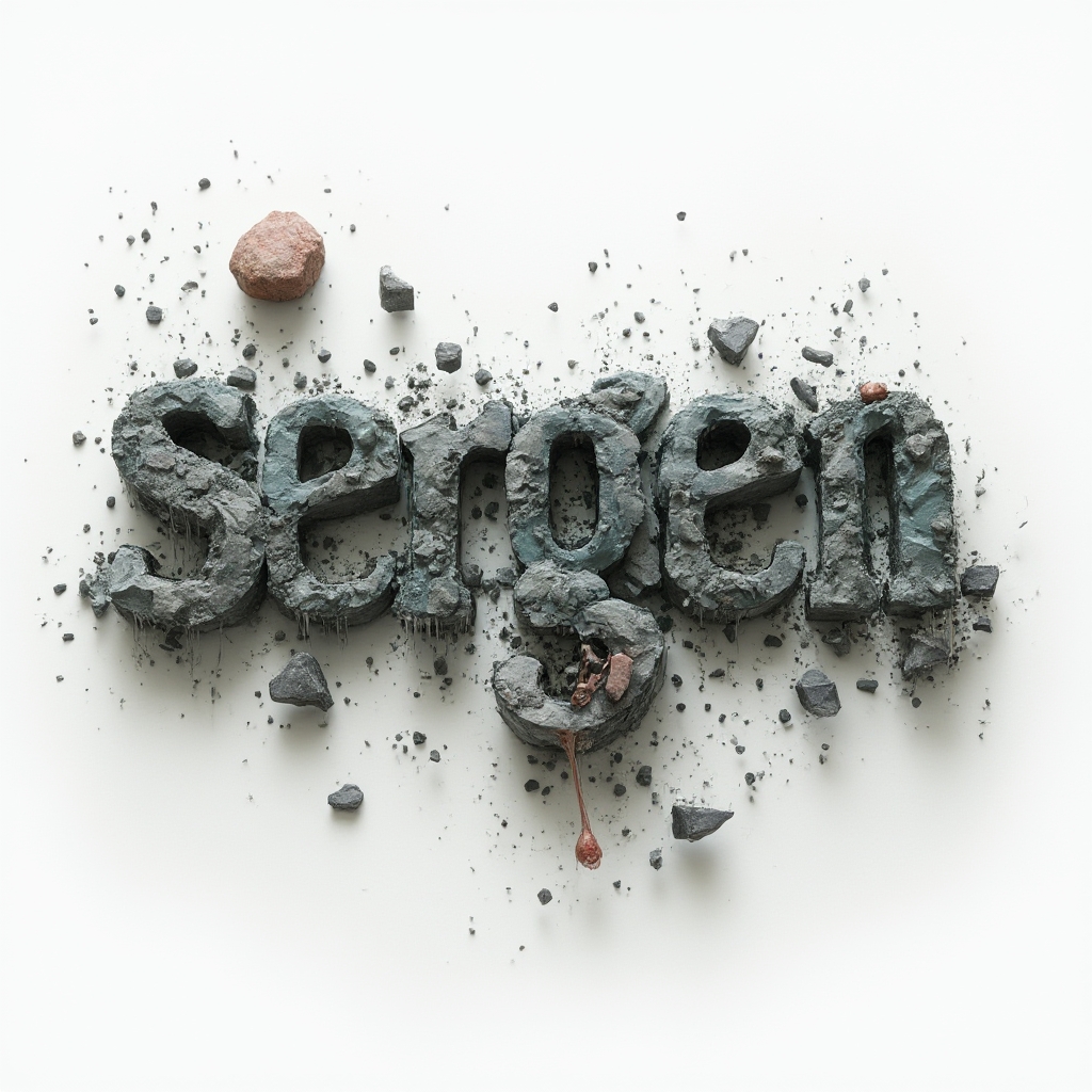 surreal abstract tattoo concept forming the name sergen from impossible floating structures on white