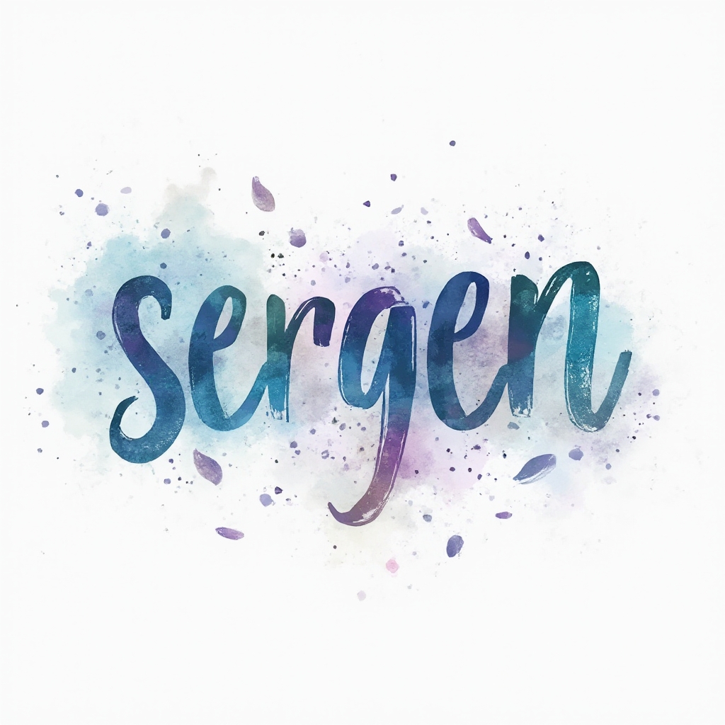 watercolor-style name tattoo concept of the word sergen in colorful flowing paint on white background