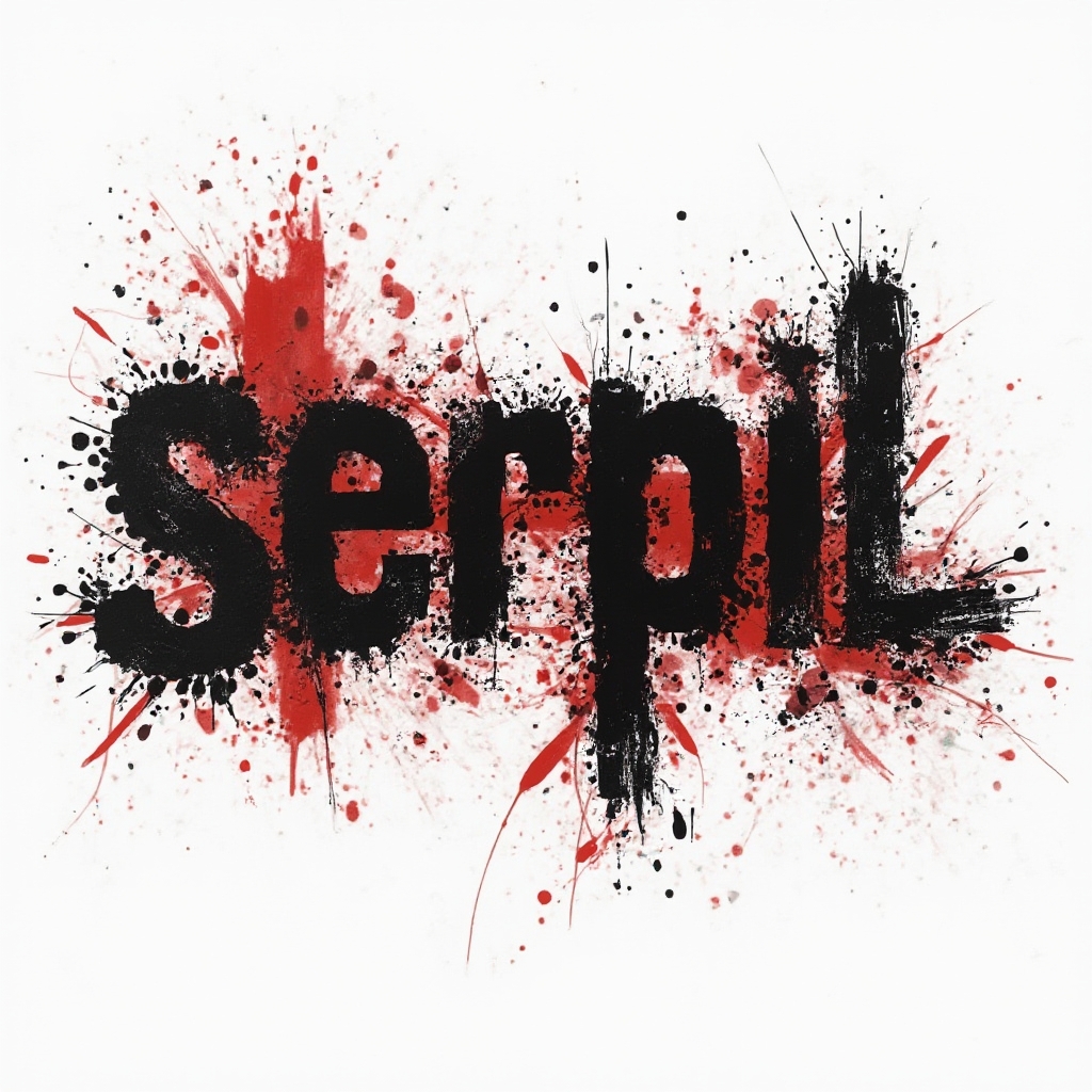 Trash Polka tattoo design where the name serpil is created with bold black and red grunge effects on white.
