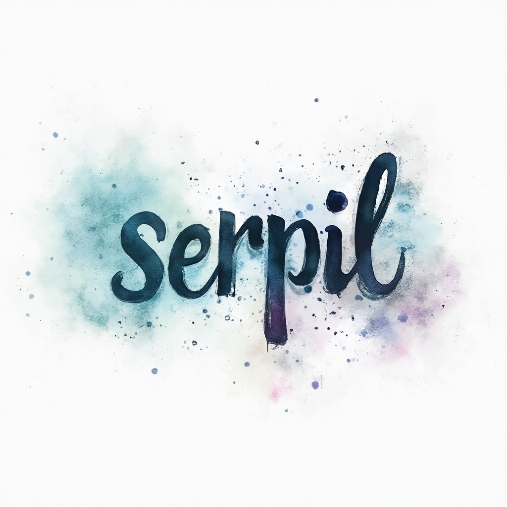 Watercolor-style tattoo concept where the name serpil is formed from colorful ink strokes on a white background.