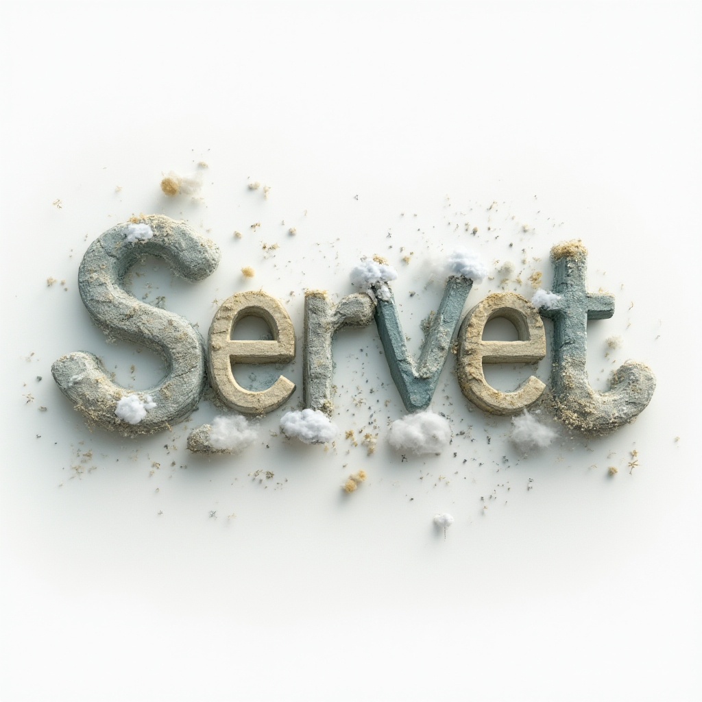 Surrealist name tattoo concept where ‘servet’ appears as floating, dreamlike forms on a white background.