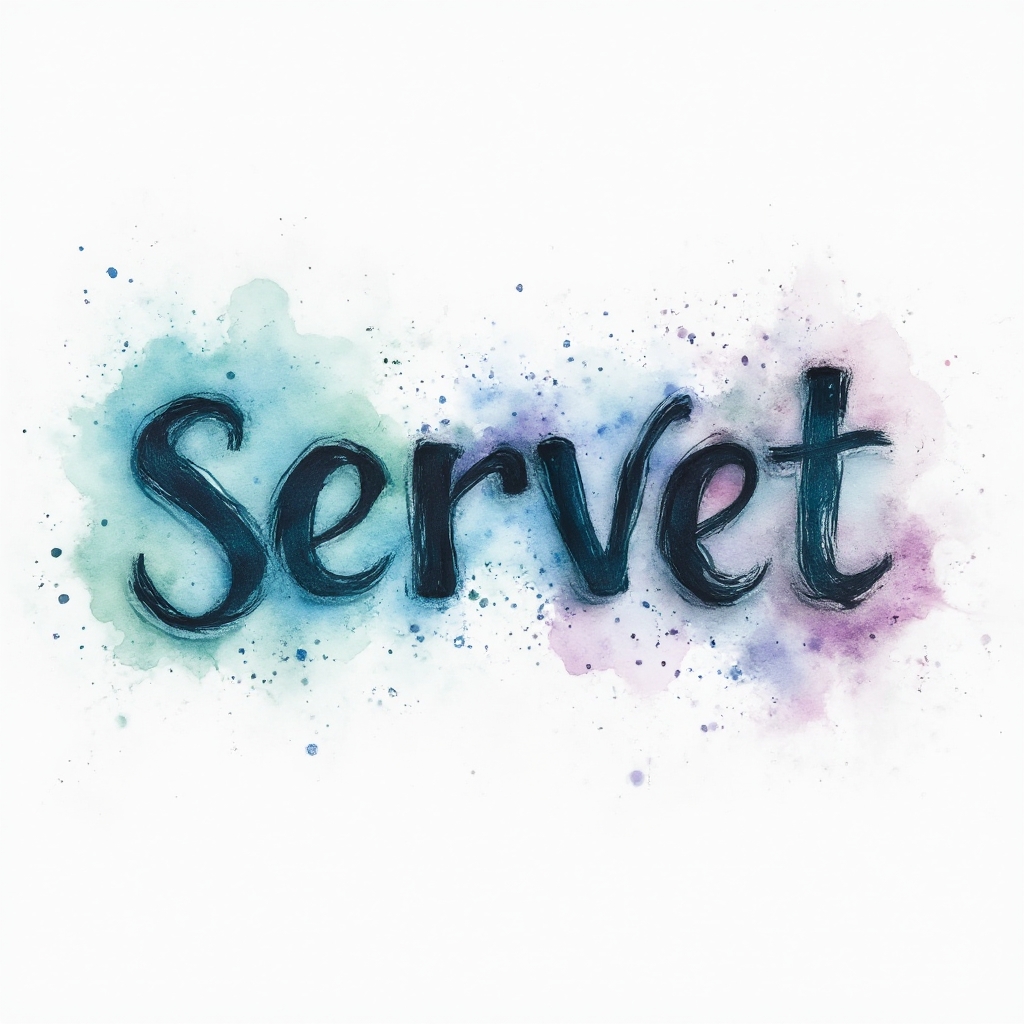 Watercolor-style name tattoo concept where ‘servet’ is painted in flowing multicolor ink on a white background.