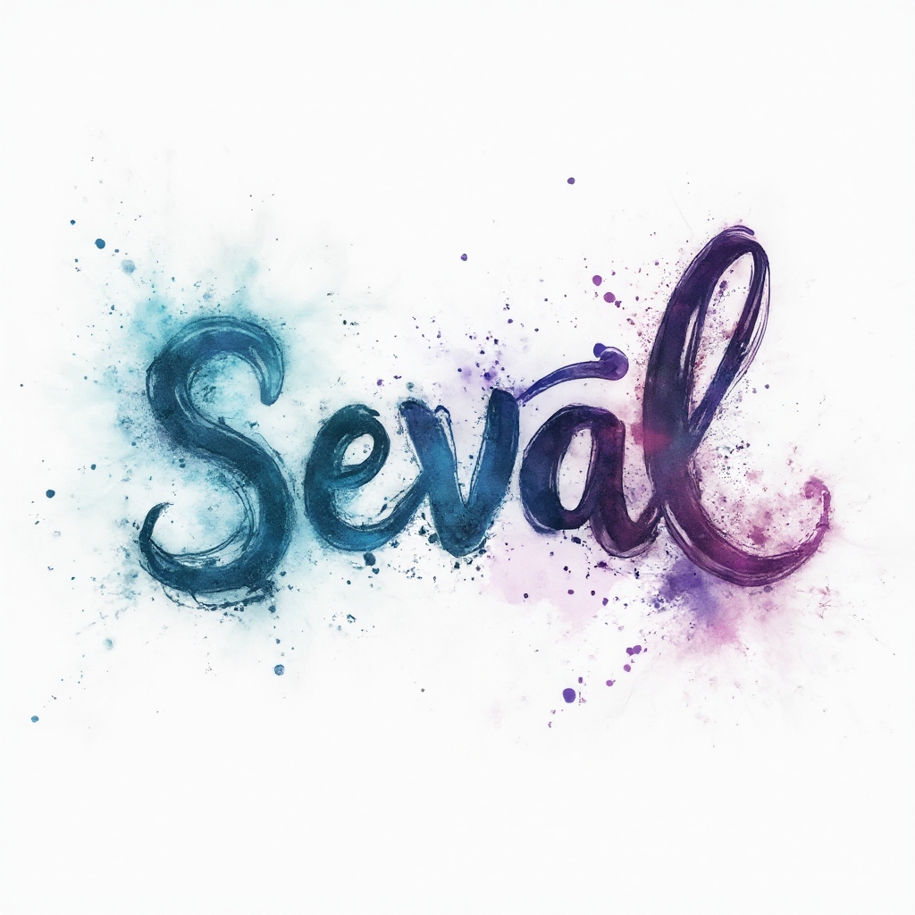 Watercolor-style tattoo concept where the name seval is formed by colorful ink splashes on a white background.