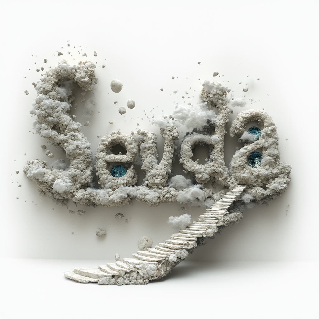 Surreal tattoo concept where the name sevda becomes a floating, impossible architectural object on a white background.