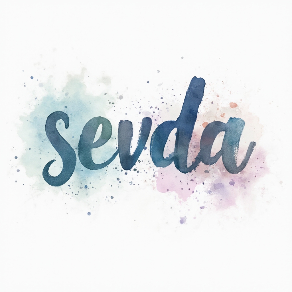Watercolor-style tattoo concept where the name sevda is formed by flowing multicolor ink strokes on a white background.