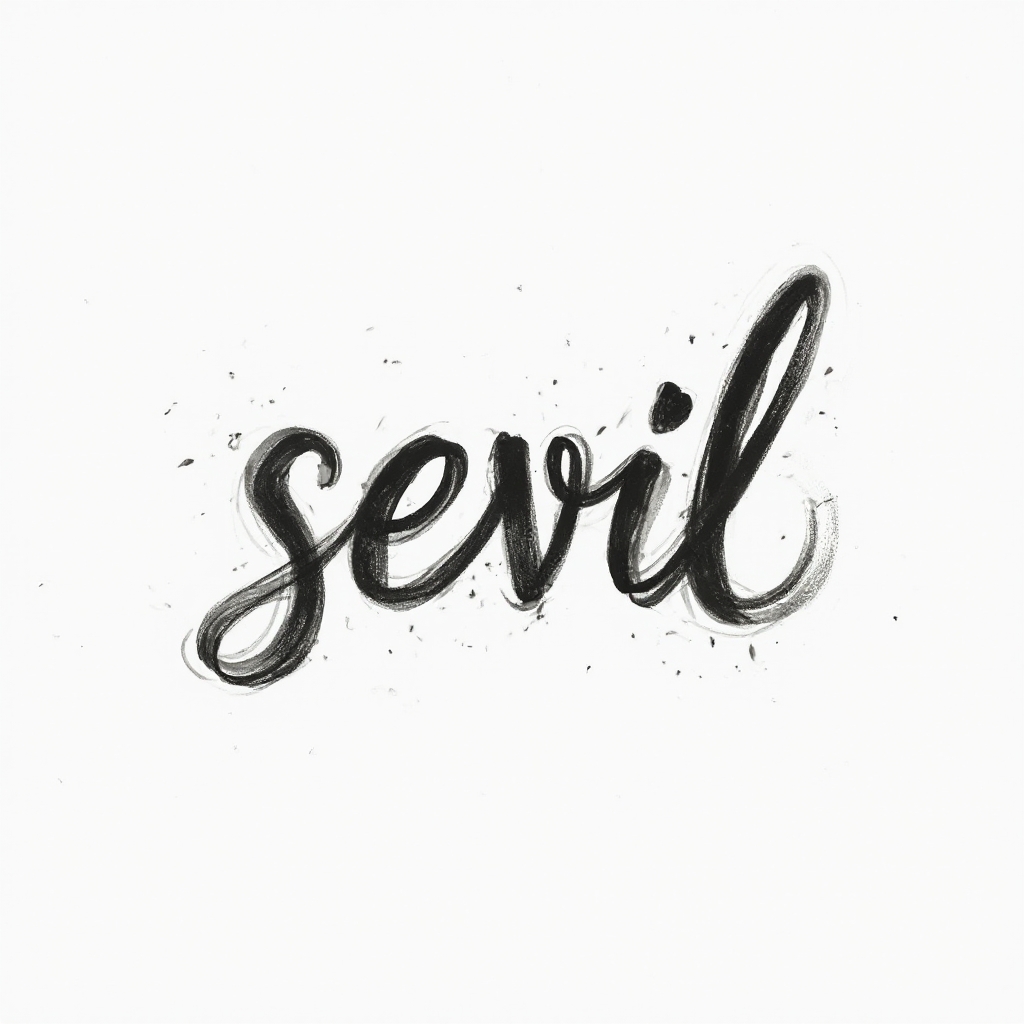 Textured flowing script tattoo concept of the name sevil on a clean white background.