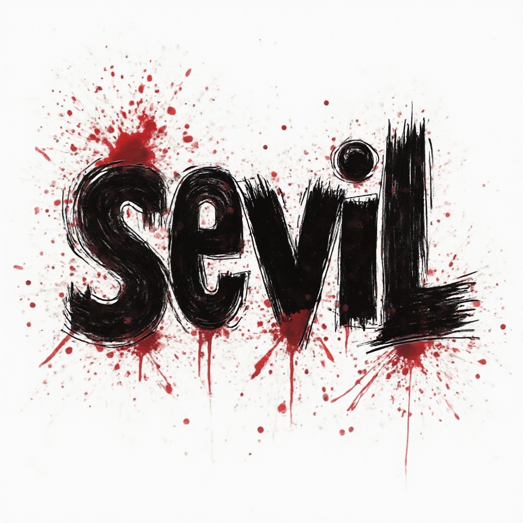 Trash Polka tattoo design of the name sevil with bold black and red abstract textures on white background.