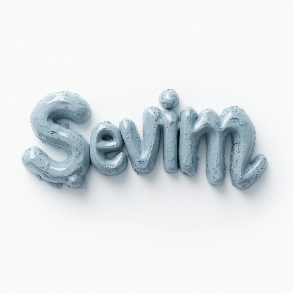 Surreal tattoo concept of the name sevim as floating, dreamlike distorted letters on a white background