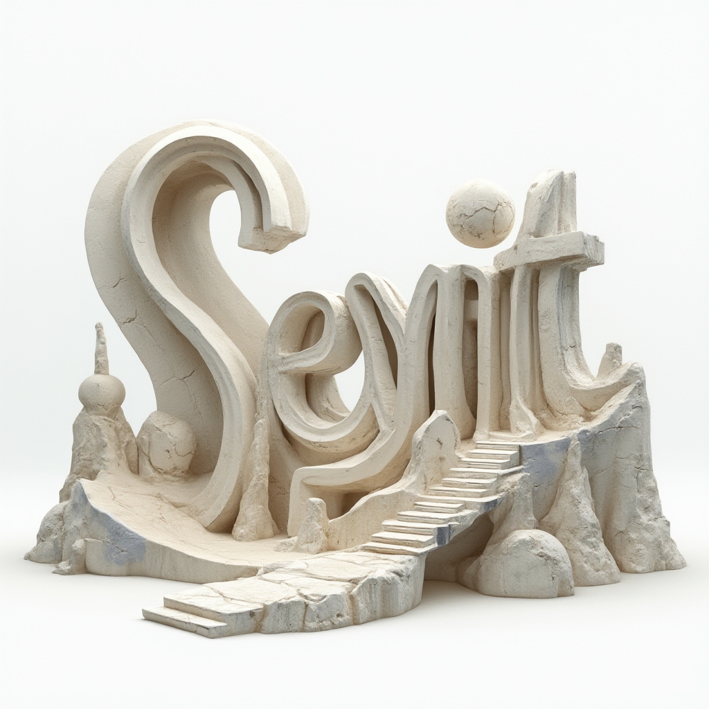 Surreal architectural landscape that subtly forms the name seyit on a white background