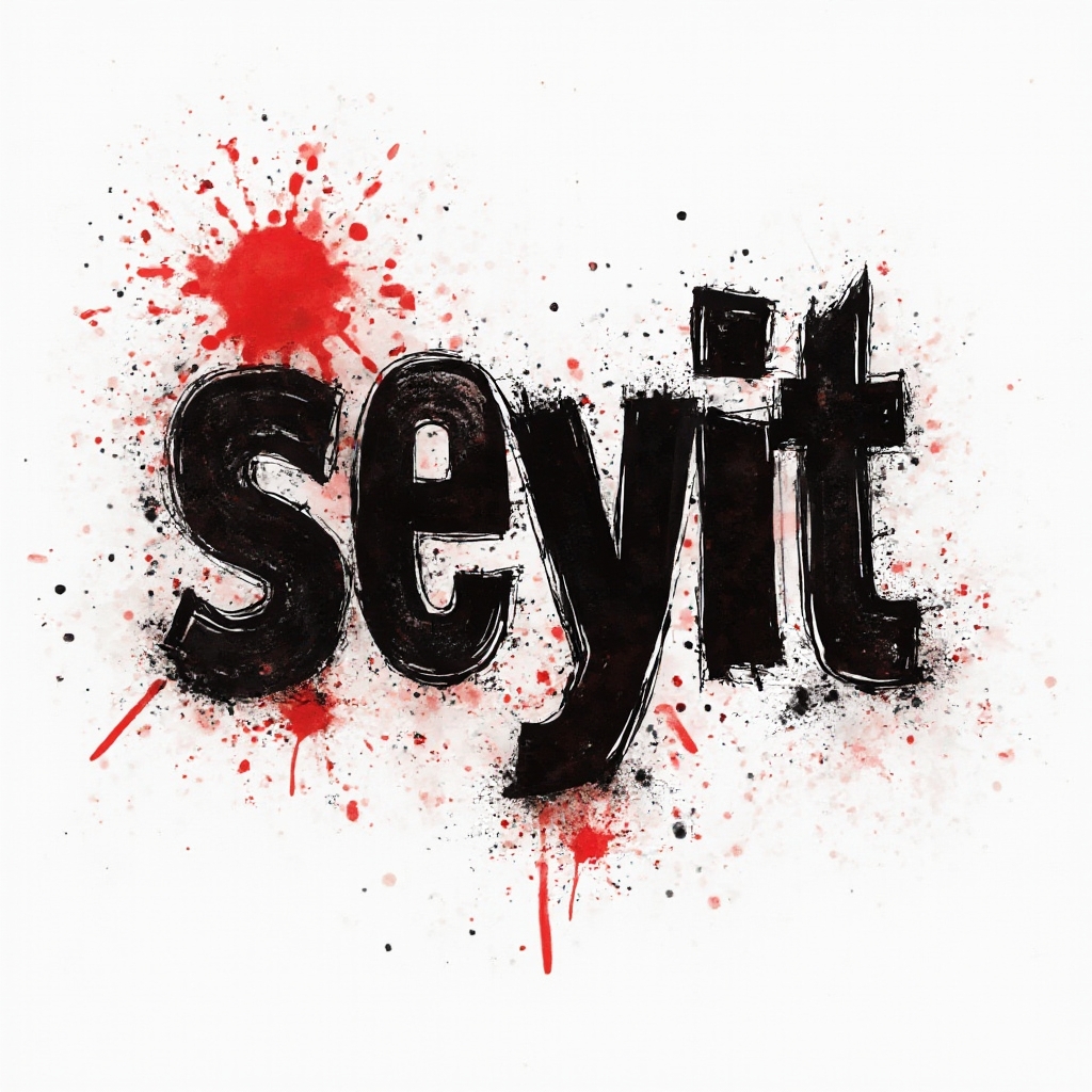 Bold black and red abstract ink composition forming the name seyit in a Trash Polka style on white